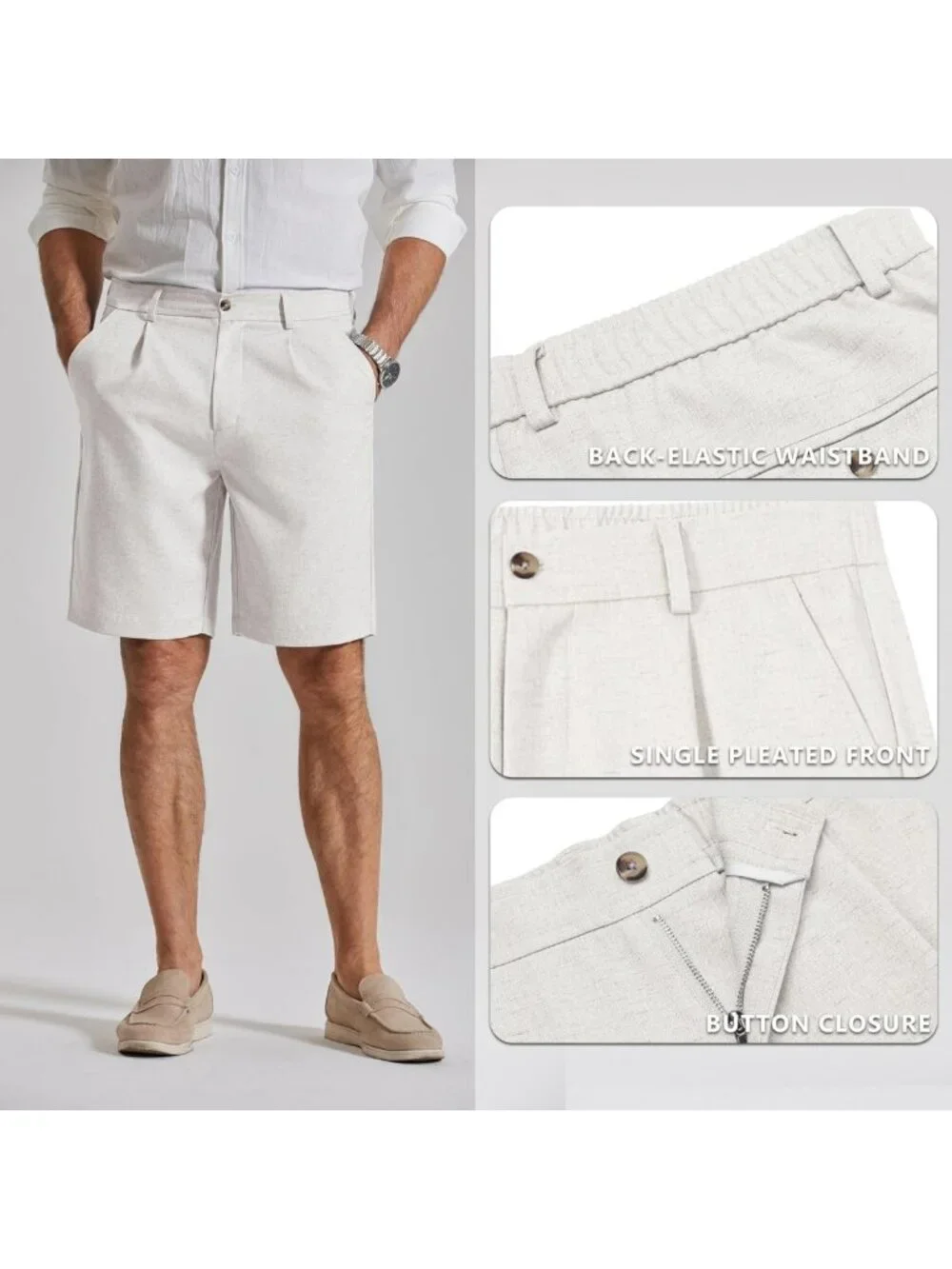 Stylish Men's Casual Pleated Linen Dress Shorts - 9